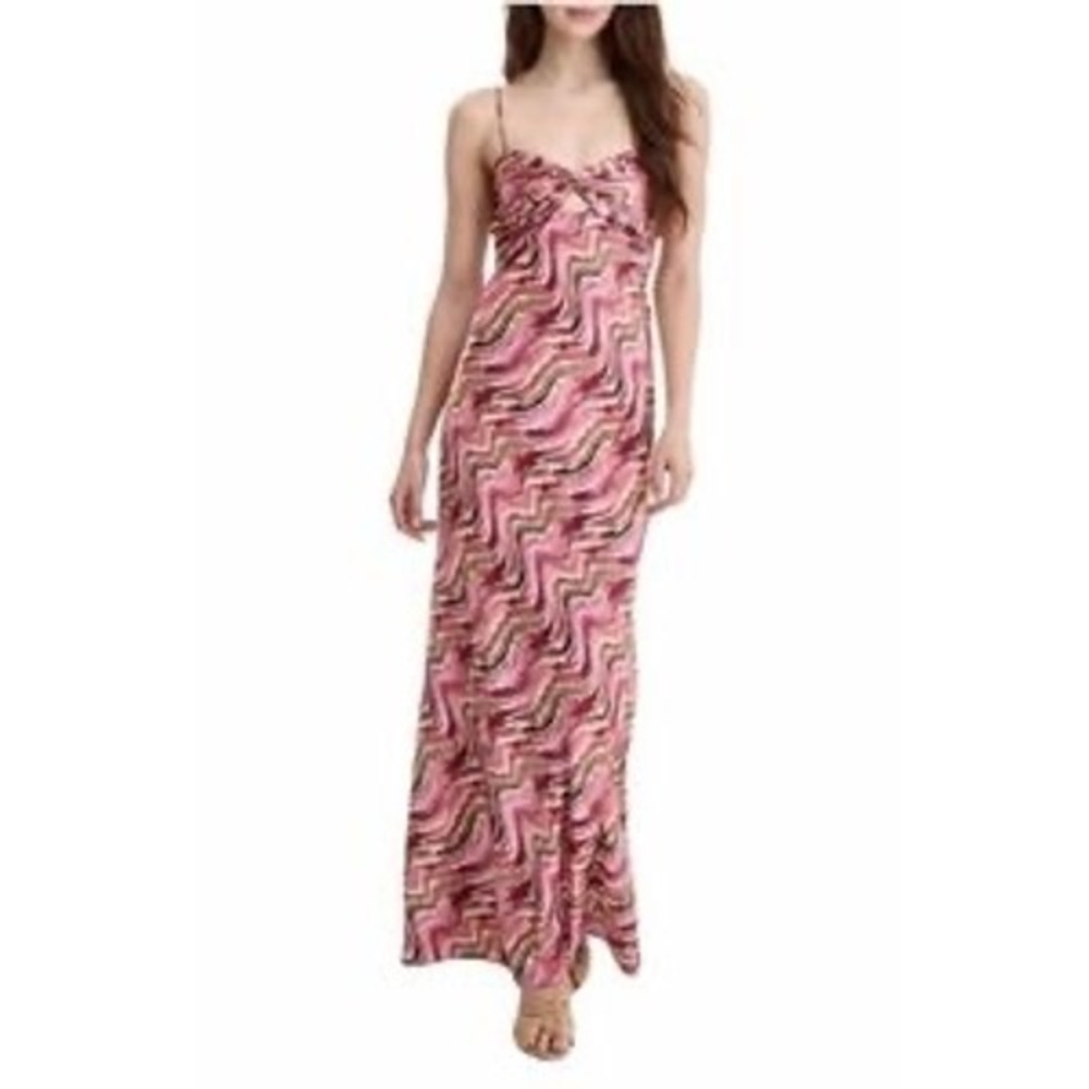 Seni & Cade Satin Long Social Maxi Dress Mauve Olive Marble Wave Print NWT XXS